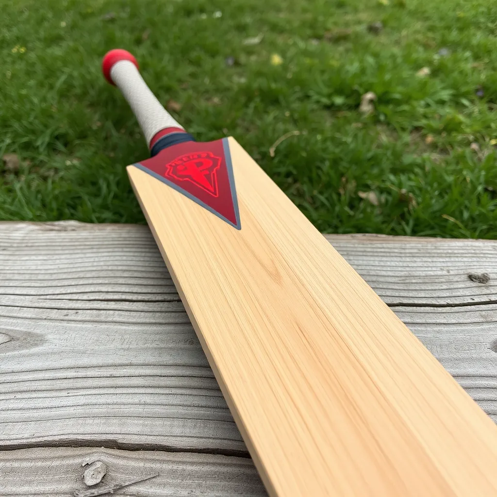 A Grade 2 cricket bat showing a small amount of red wood on the edge.